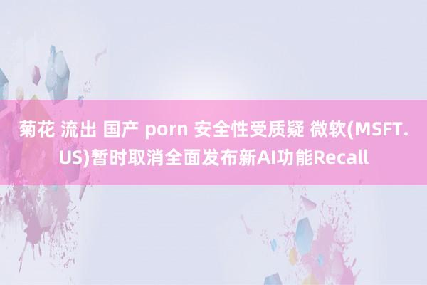 菊花 流出 国产 porn 安全性受质疑 微软(MSFT.US)暂时取消全面发布新AI功能Recall